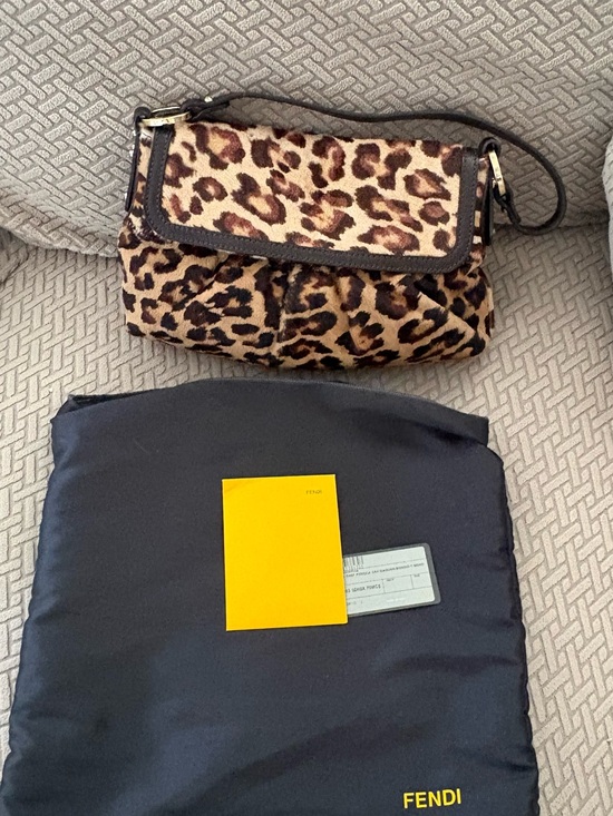 Fendi Handbags - Fendi Leopard Print Shoulder Bag with Brown Trim